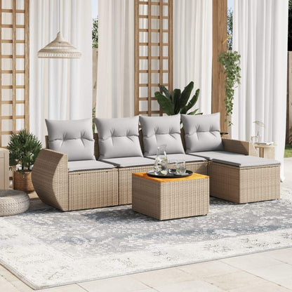 Set Divano da Giardino 6 pz con Cuscini Beige in Polyrattan - homemem39