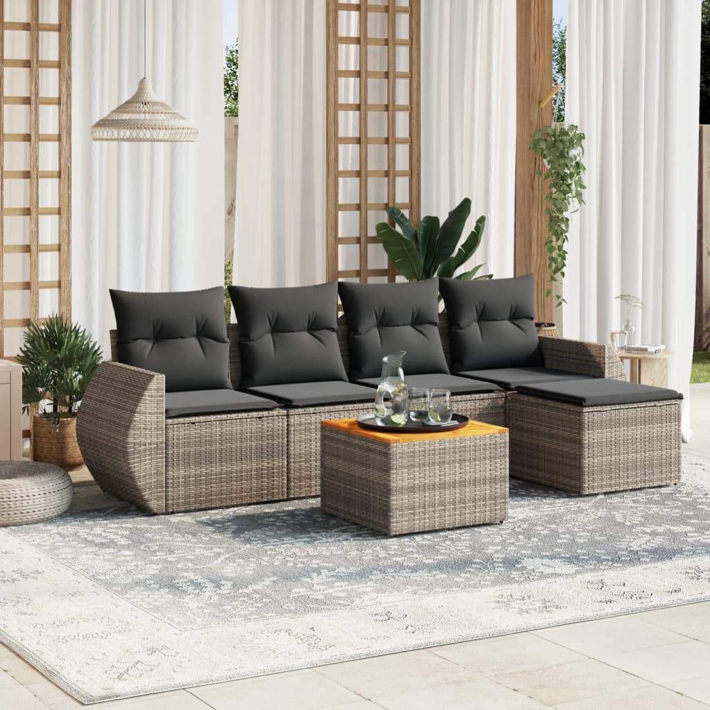 Set Divano da Giardino 6 pz con Cuscini Grigio in Polyrattan - homemem39