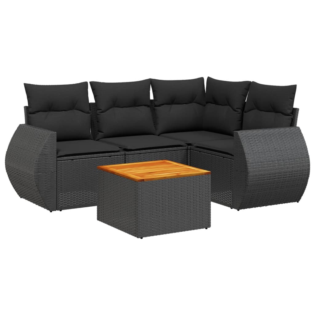 Set Divani da Giardino 5 pz con Cuscini in Polyrattan Nero - homemem39