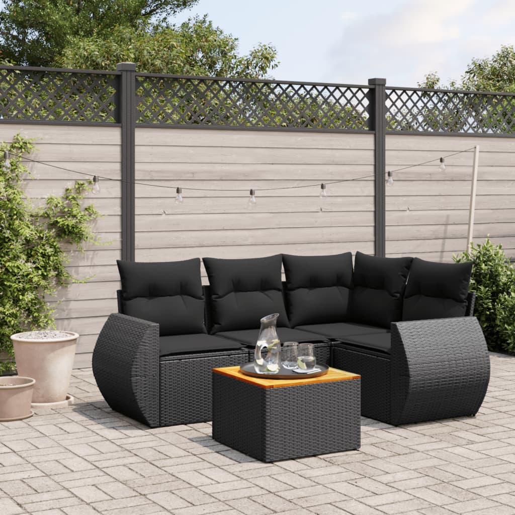 Set Divani da Giardino 5 pz con Cuscini in Polyrattan Nero | homemem39