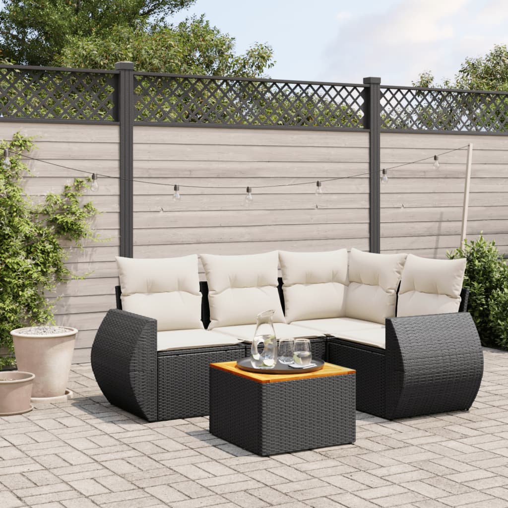 Set Divani da Giardino 5 pz con Cuscini in Polyrattan Nero - homemem39