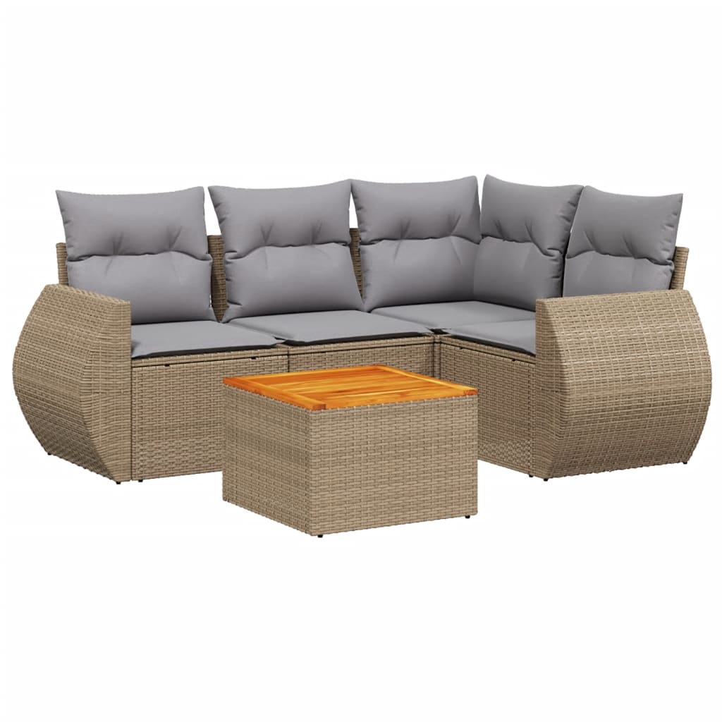 Set Divano da Giardino 5 pz con Cuscini Beige in Polyrattan - homemem39