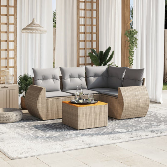Set Divano da Giardino 5 pz con Cuscini Beige in Polyrattan - homemem39