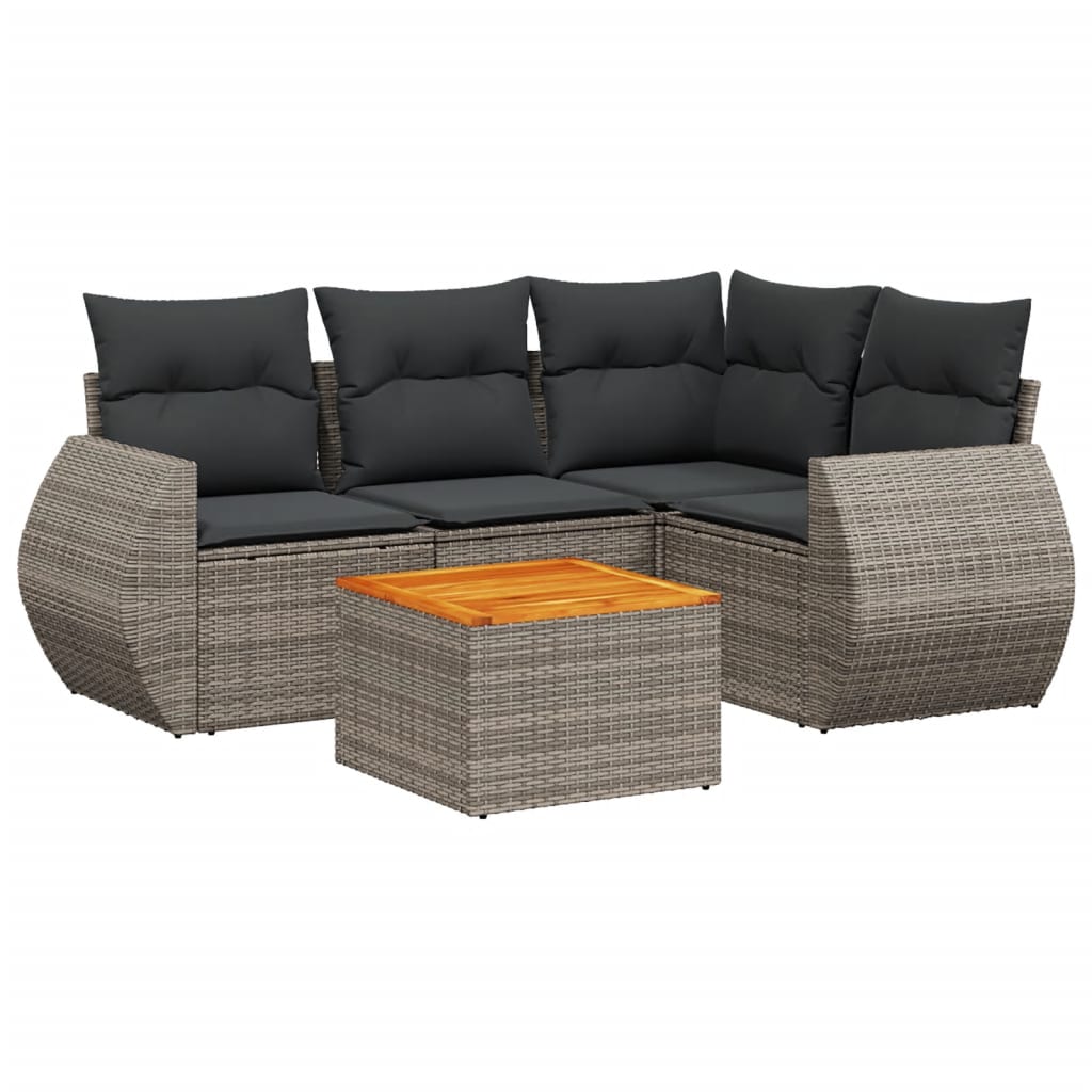Set Divano da Giardino 5 pz con Cuscini Grigio in Polyrattan - homemem39