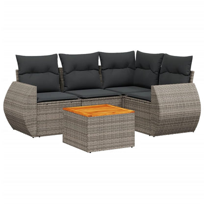 Set Divano da Giardino 5 pz con Cuscini Grigio in Polyrattan - homemem39