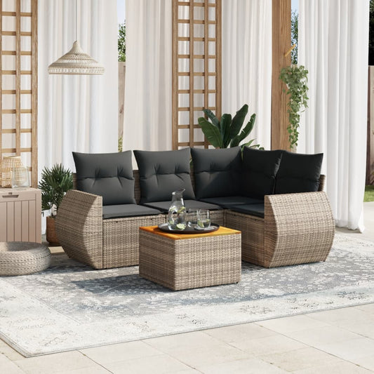 Set Divano da Giardino 5 pz con Cuscini Grigio in Polyrattan - homemem39