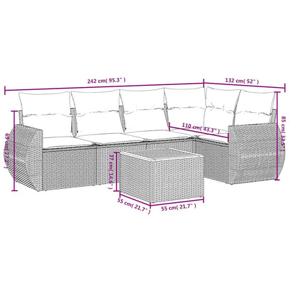 Set Divano da Giardino 6 pz con Cuscini Nero in Polyrattan | homemem39