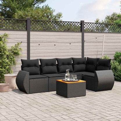 Set Divano da Giardino 6 pz con Cuscini Nero in Polyrattan | homemem39