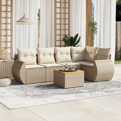 Set Divano da Giardino 6 pz con Cuscini Beige in Polyrattan - homemem39