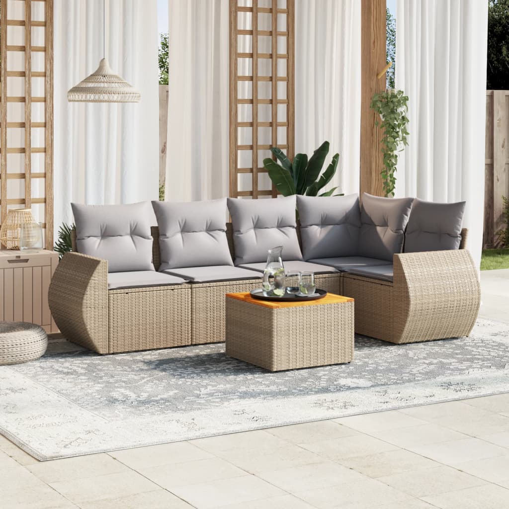Set Divano da Giardino 6 pz con Cuscini Beige in Polyrattan - homemem39