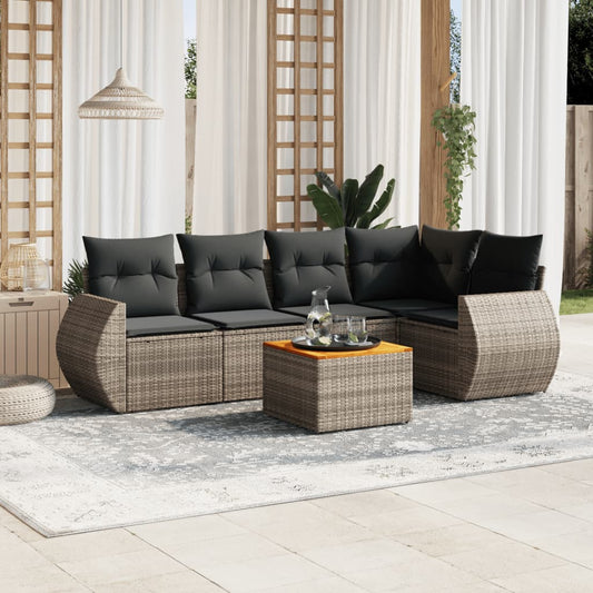 Set Divano da Giardino 6 pz con Cuscini Grigio in Polyrattan - homemem39