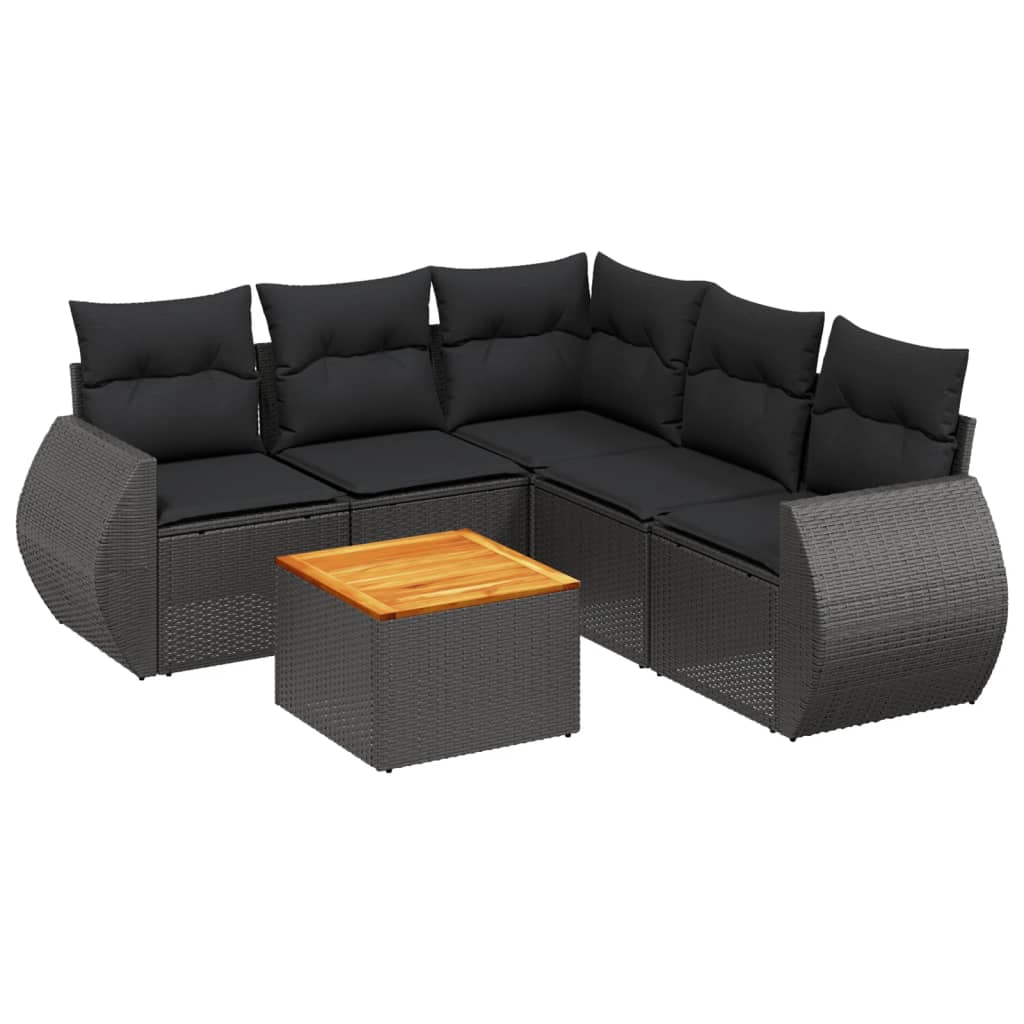 Set Divano da Giardino 6 pz con Cuscini Nero in Polyrattan | homemem39