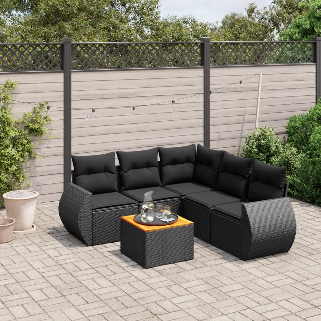 Set Divano da Giardino 6 pz con Cuscini Nero in Polyrattan | homemem39