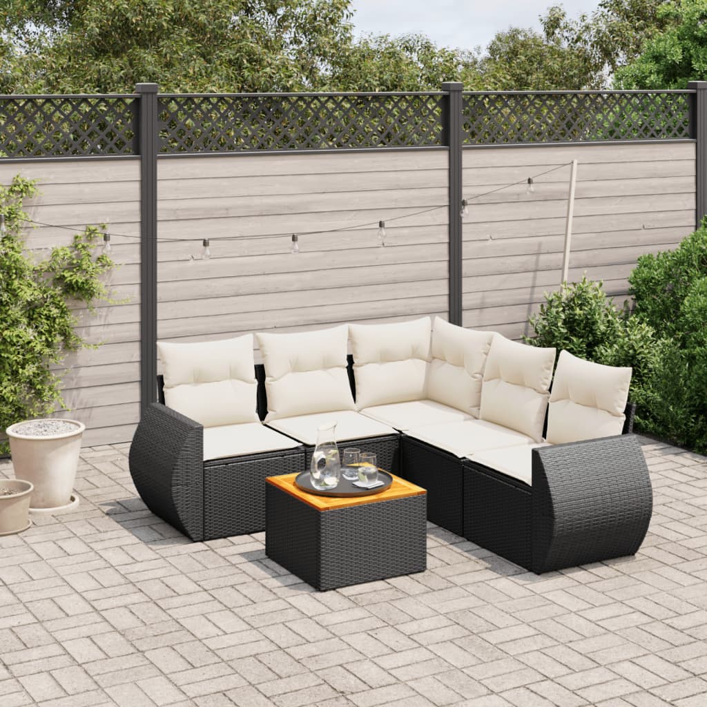 Set Divano da Giardino 6 pz con Cuscini Nero in Polyrattan | homemem39