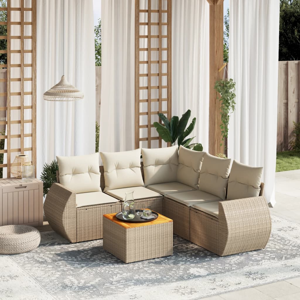 Set Divano da Giardino 6 pz con Cuscini Beige in Polyrattan - homemem39