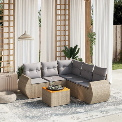 Set Divano da Giardino 6 pz con Cuscini Beige in Polyrattan - homemem39