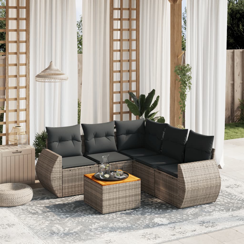 Set Divano da Giardino 6 pz con Cuscini Grigio in Polyrattan - homemem39