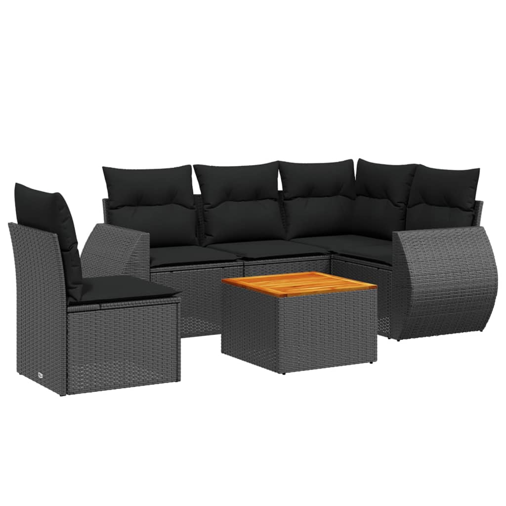 Set Divano da Giardino 6 pz con Cuscini Nero in Polyrattan - homemem39