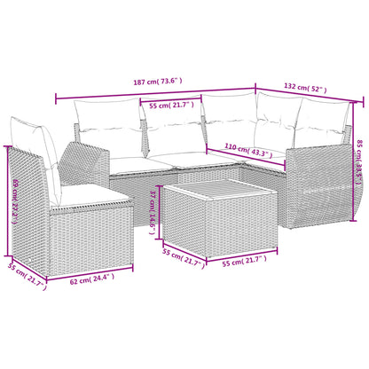 Set Divano da Giardino 6 pz con Cuscini Nero in Polyrattan | homemem39