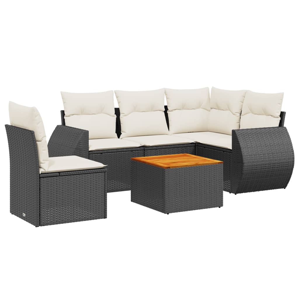 Set Divano da Giardino 6 pz con Cuscini Nero in Polyrattan | homemem39