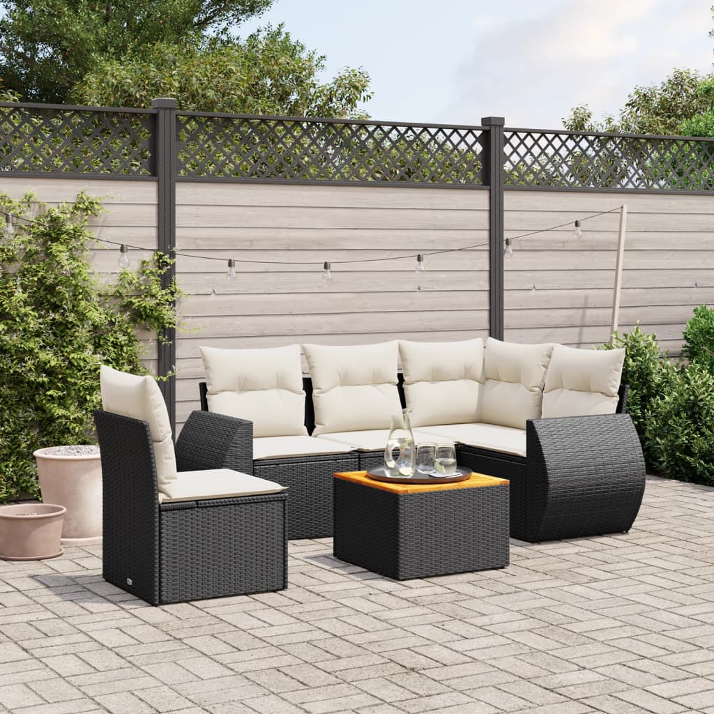 Set Divano da Giardino 6 pz con Cuscini Nero in Polyrattan | homemem39