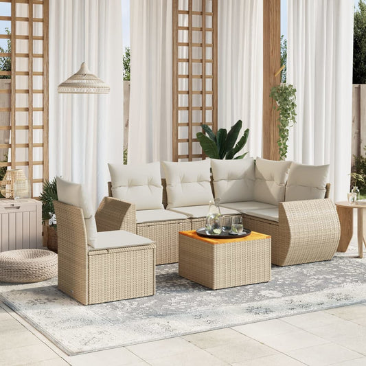 Set Divano da Giardino 6 pz con Cuscini Beige in Polyrattan - homemem39
