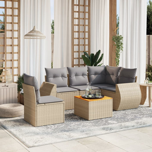 Set Divano da Giardino 6 pz con Cuscini Beige in Polyrattan - homemem39