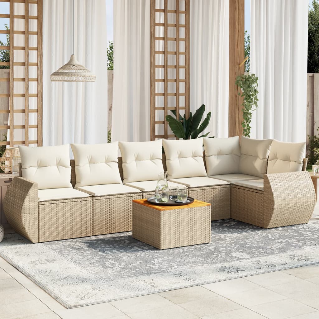 Set Divani da Giardino 7 pz con Cuscini Beige in Polyrattan - homemem39