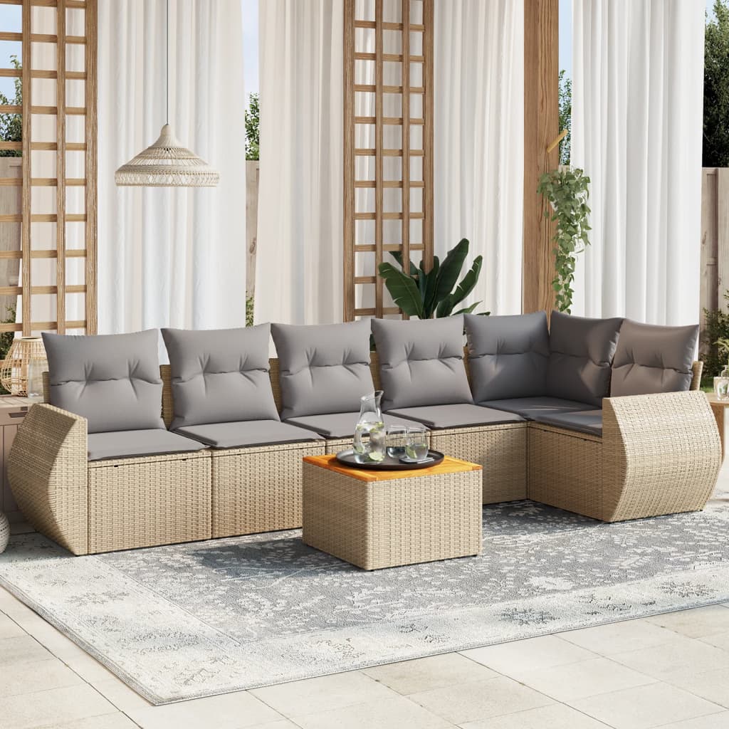 Set Divani da Giardino 7 pz con Cuscini Beige in Polyrattan - homemem39