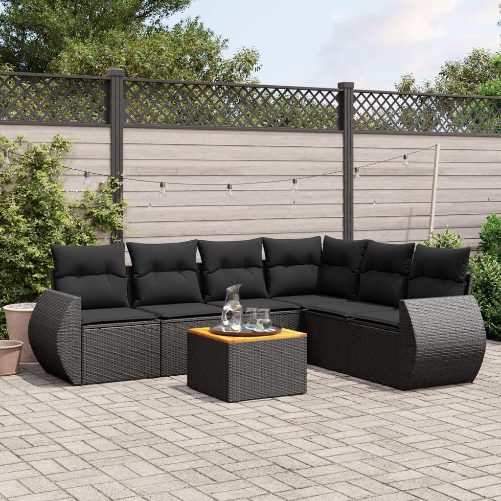 Set Divani da Giardino con Cuscini 7pz Nero Polyrattan - homemem39