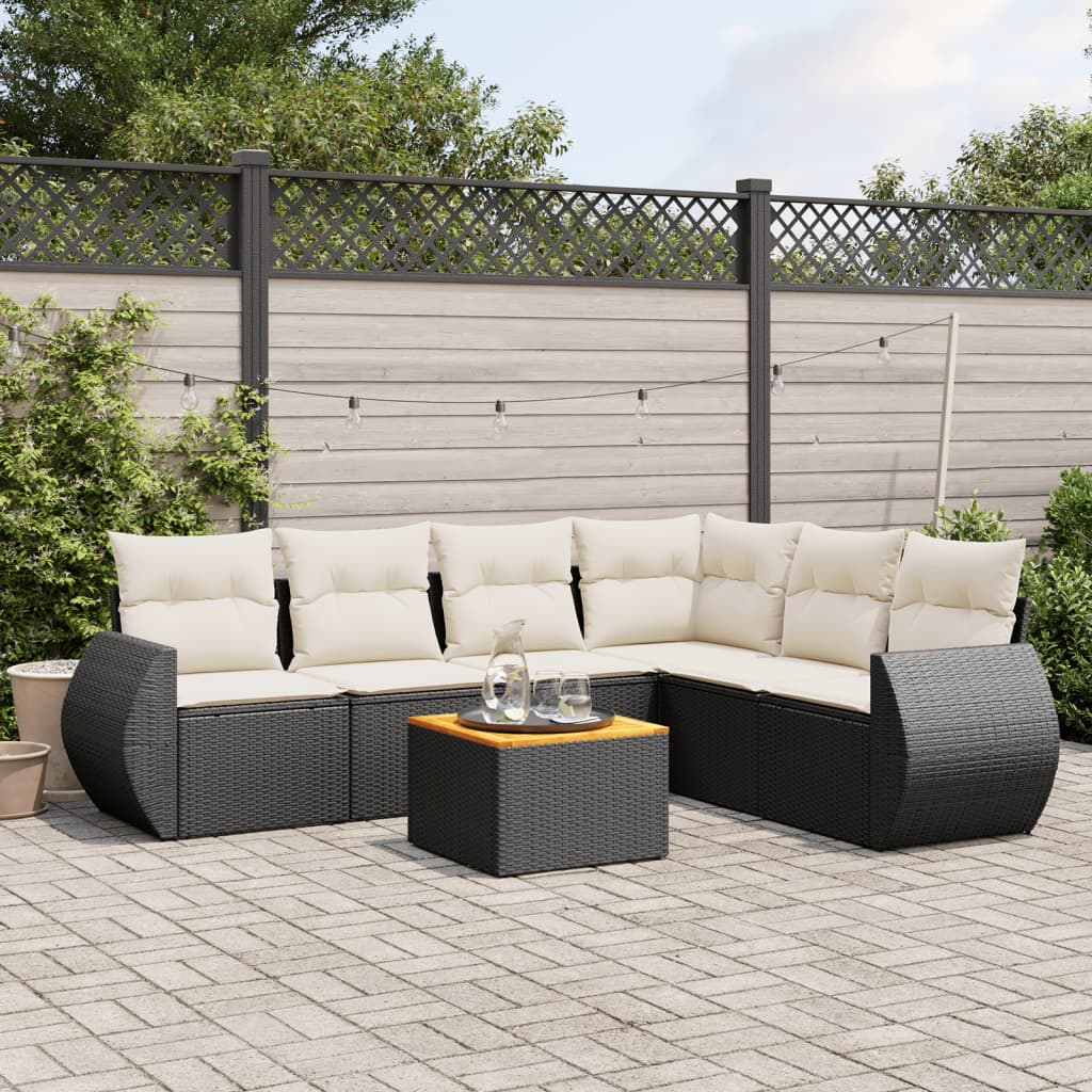 Set Divani da Giardino con Cuscini 7pz Nero Polyrattan - homemem39
