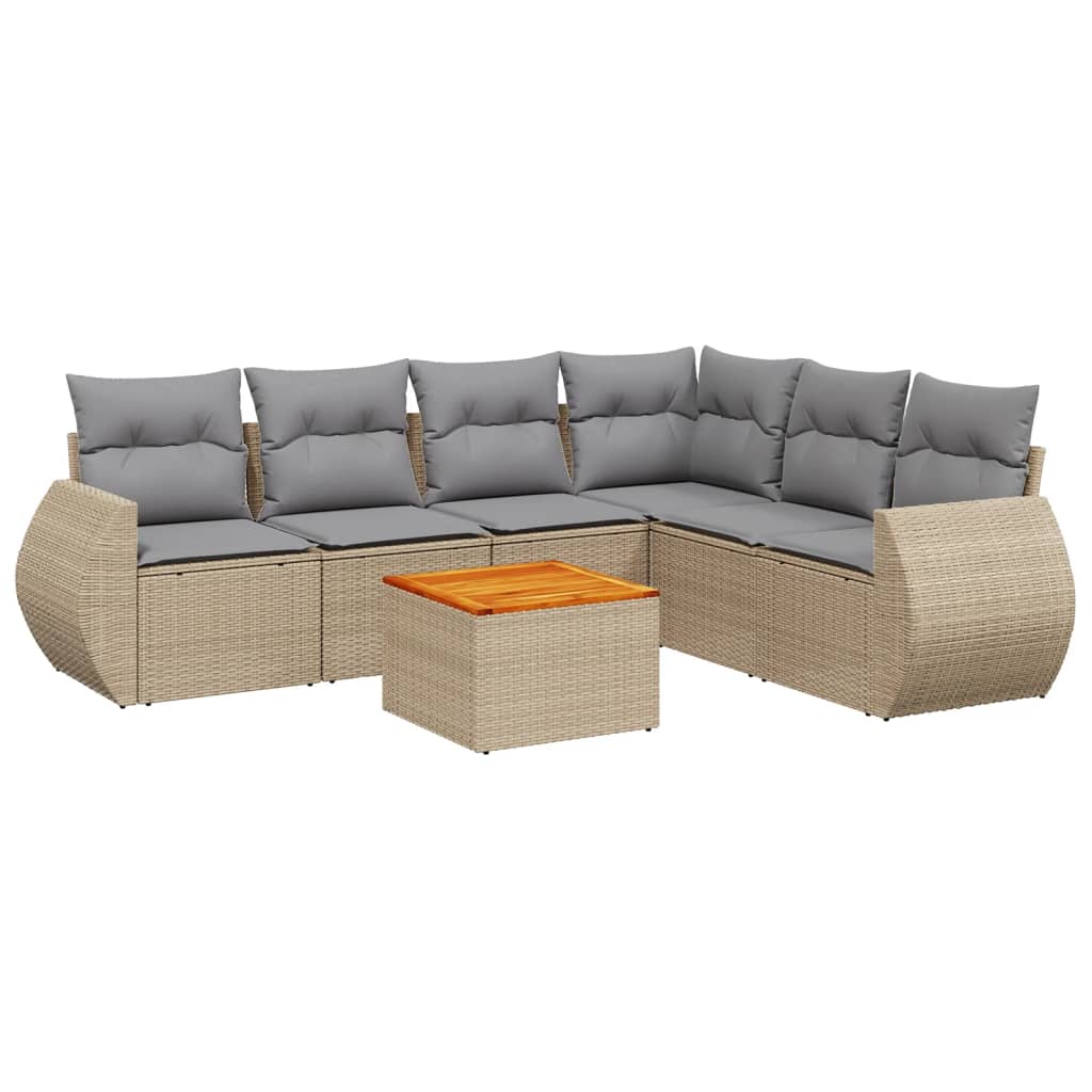 Set Divani da Giardino 7 pz con Cuscini Beige in Polyrattan - homemem39