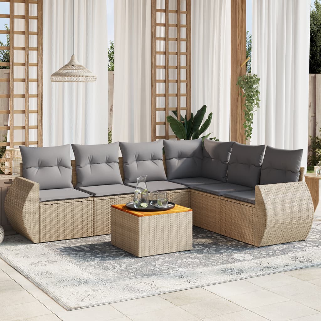 Set Divani da Giardino 7 pz con Cuscini Beige in Polyrattan - homemem39