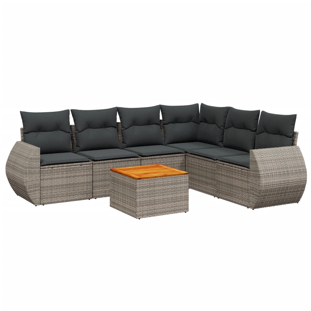 Set Divani da Giardino 7 pz con Cuscini Grigio in Polyrattan - homemem39