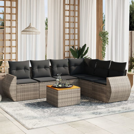 Set Divani da Giardino 7 pz con Cuscini Grigio in Polyrattan - homemem39