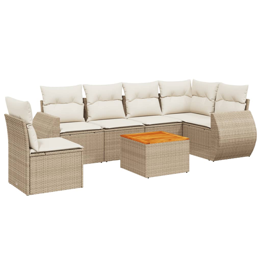 Set Divani da Giardino 7 pz con Cuscini Beige in Polyrattan - homemem39