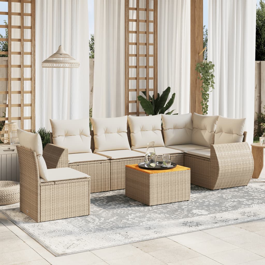 Set Divani da Giardino 7 pz con Cuscini Beige in Polyrattan - homemem39