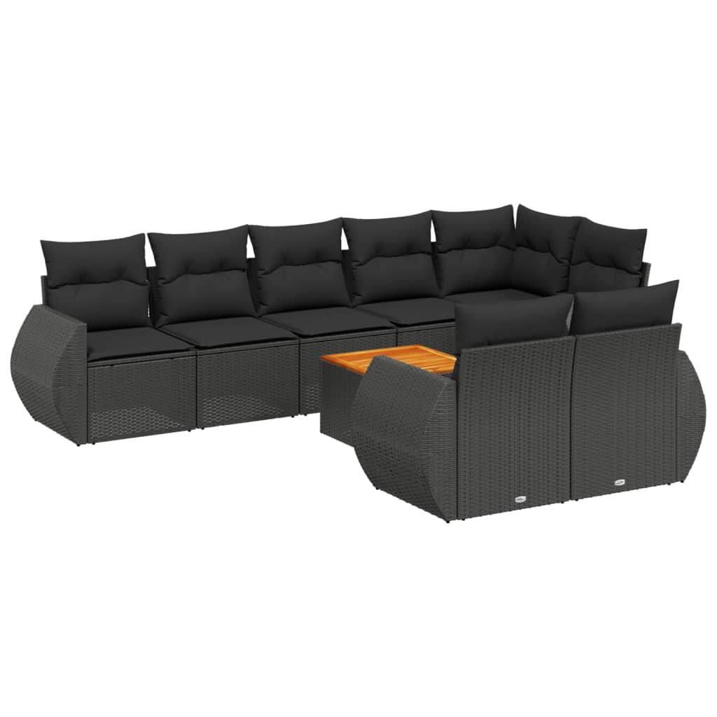 Set Divani da Giardino 9 pz con Cuscini Nero in Polyrattan - homemem39