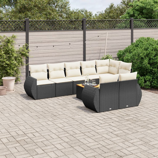 Set Divani da Giardino 9 pz con Cuscini Nero in Polyrattan - homemem39