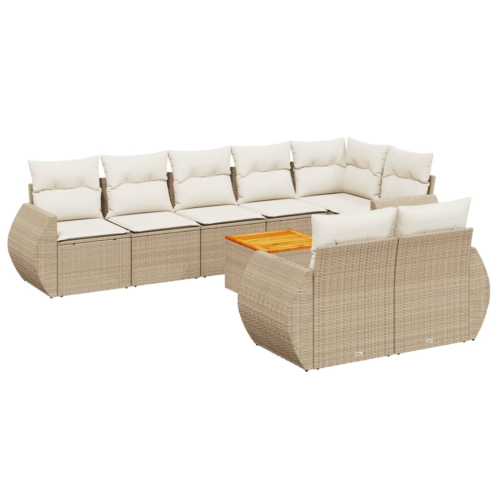 Set Divano da Giardino 9 pz con Cuscini Beige in Polyrattan - homemem39