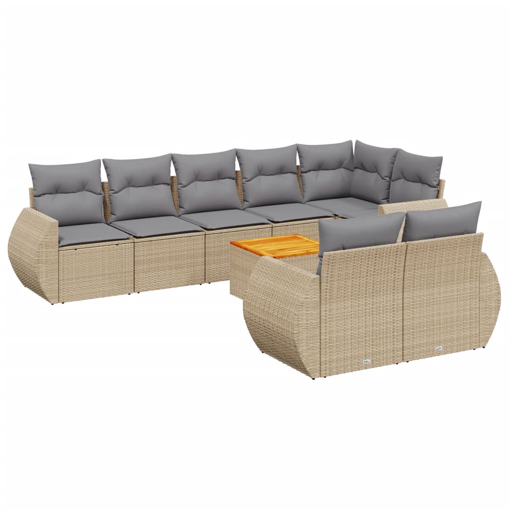 Set Divano da Giardino 9 pz con Cuscini Beige in Polyrattan - homemem39