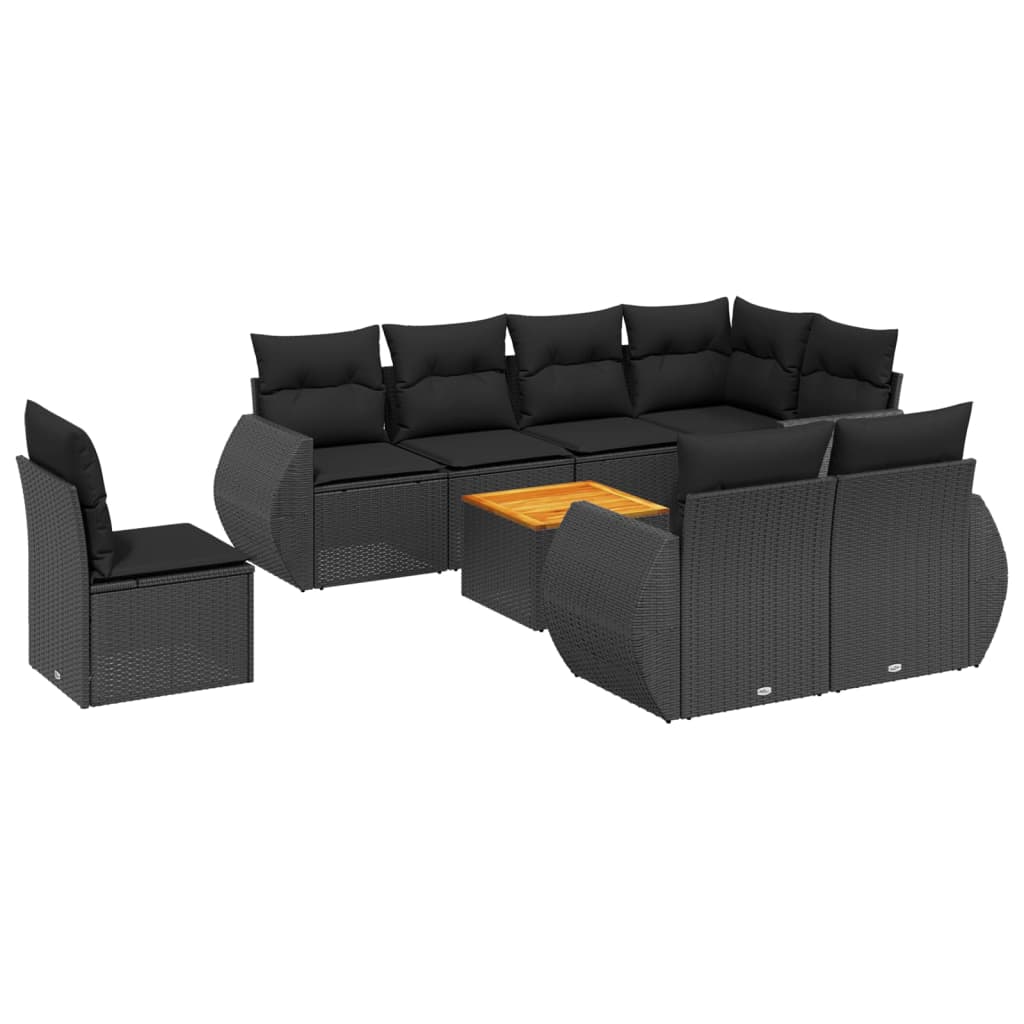 Set Divani da Giardino 9 pz con Cuscini Nero in Polyrattan - homemem39