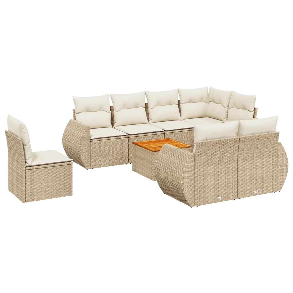 Set Divano da Giardino 9 pz con Cuscini Beige in Polyrattan - homemem39