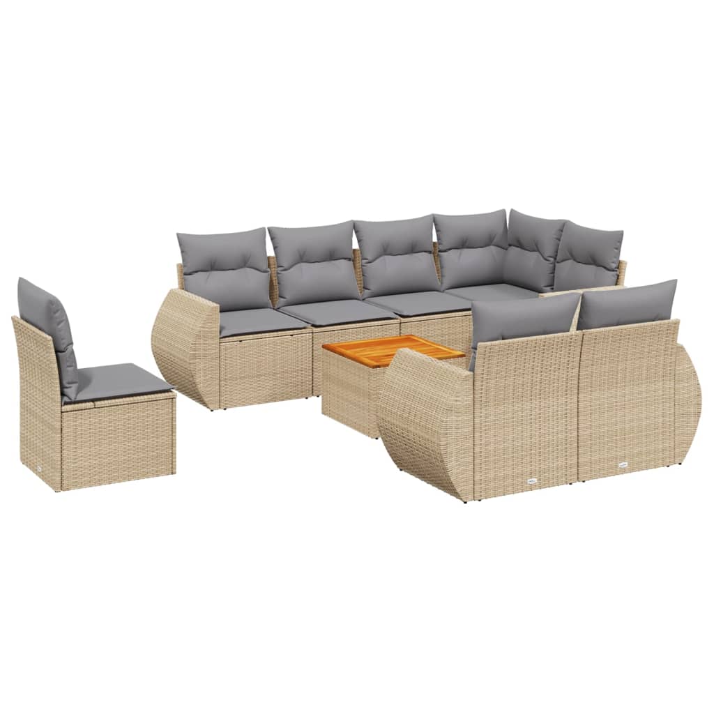 Set Divano da Giardino 9 pz con Cuscini Beige in Polyrattan - homemem39