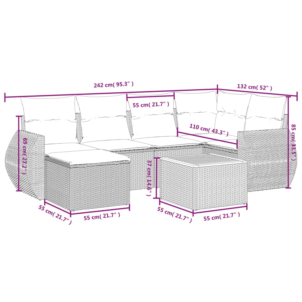 Set Divani da Giardino con Cuscini 7pz Nero Polyrattan | homemem39