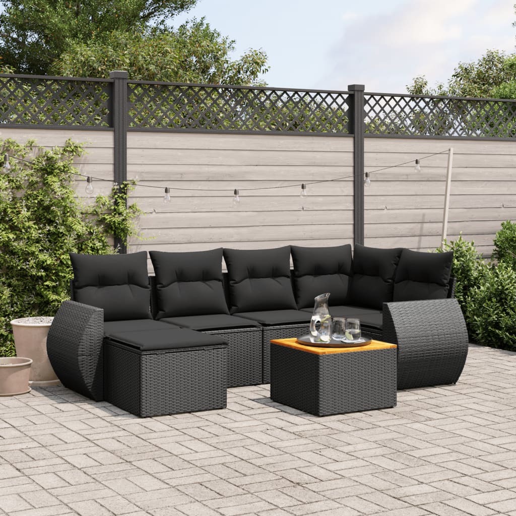 Set Divani da Giardino con Cuscini 7pz Nero Polyrattan - homemem39