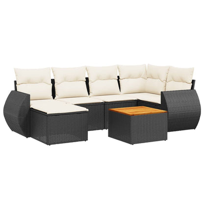 Set Divani da Giardino con Cuscini 7pz Nero Polyrattan | homemem39