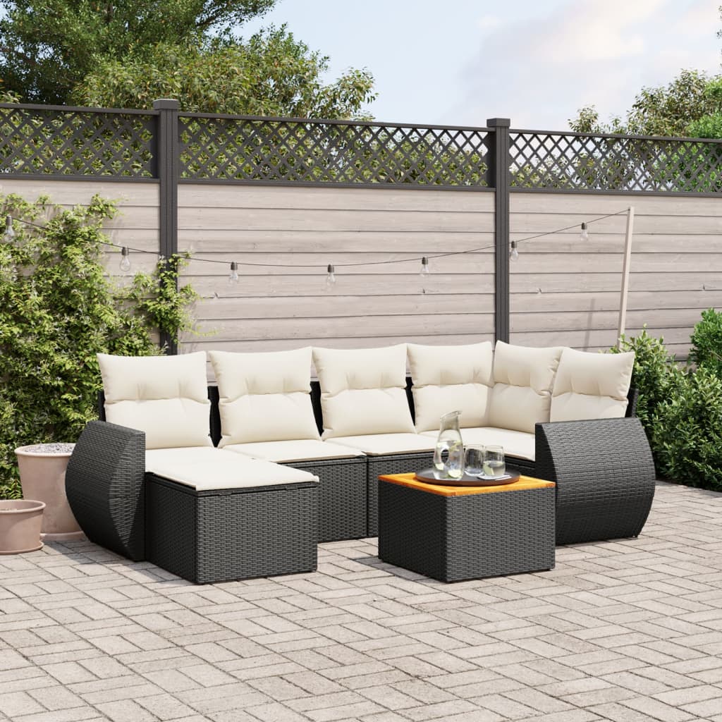 Set Divani da Giardino con Cuscini 7pz Nero Polyrattan | homemem39