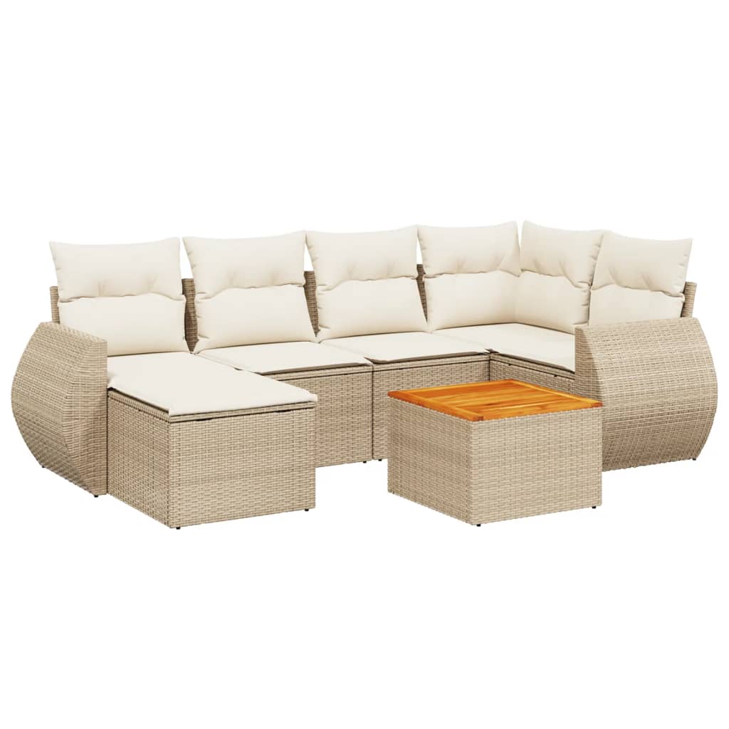 Set Divani da Giardino 7 pz con Cuscini Beige in Polyrattan - homemem39