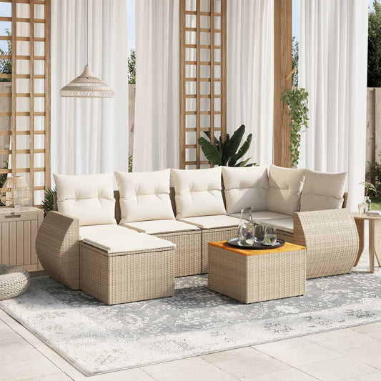 Set Divani da Giardino 7 pz con Cuscini Beige in Polyrattan - homemem39